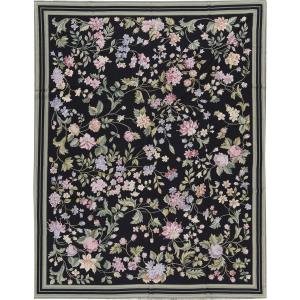Hand-Knotted High-Quality Black and Light Green Area Rug